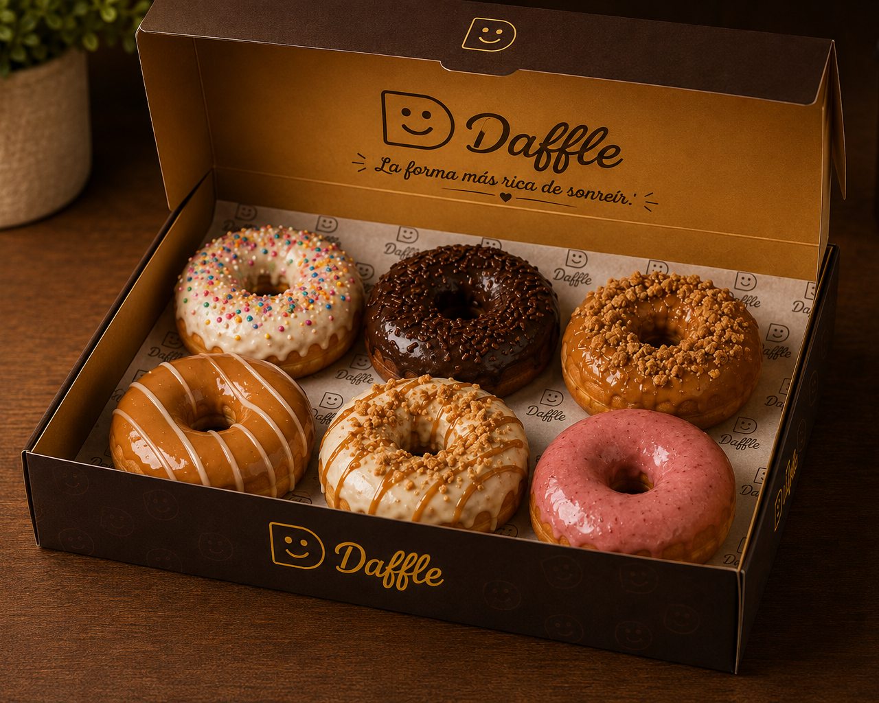 Caja de mini donuts con distintas coberturas